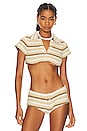 view 1 of 4 Thalia Towelling Crop Top in White & Brown