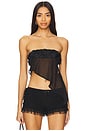 view 1 of 5 Ruffle Flower Asymmetric Corset Top in Black