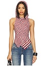 view 1 of 6 Backless Hooded Chiffon Top in Black in Red and stone stripe