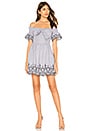 view 1 of 3 Off The Shoulder Embroidered Dress in Blue Gingham