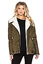 view 1 of 4 Asymmetric Suede Shearling Jacket in Olive