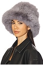 view 1 of 3 Oversized Faux Fur Bucket Hat in Light Grey