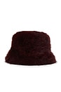 view 1 of 2 Oversized Faux Fur Bucket Hat in Burgundy