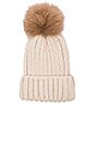 view 4 of 4 Dyed Blue Fox Pom Knit Hat in Ivory