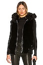 view 1 of 5 Hooded Faux Fur Bomber Vest in Black