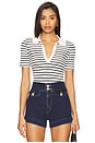 view 1 of 5 Jess Pointelle Polo Shirt in Milk & Black Stripe