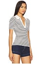 view 2 of 5 Jess Pointelle Polo Shirt in Milk & Black Stripe