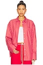 view 1 of 5 Boyfriend Button Down Shirt in Cherry Red & White Stripe