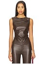 view 1 of 4 Meg Vegan Leather Top in Dark Chocolate