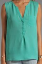view 4 of 4 Matte Silk Vanitra Sleeveless Blouse in Neon Jade
