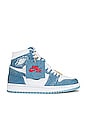 view 1 of 7 Air Jordan 1 Retro High OG Sneaker in White, Boarder Blue, & Metallic Gold