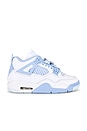 view 1 of 7 Air Jordan 4 Retro Sneaker in White, Aluminum, Blue Tint & Oil Green