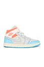 view 1 of 6 Air Jordan 1 Mid Sneaker in Sail, Blue Chill, Hot Lava & Muslin