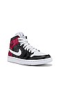 view 2 of 6 Air Jordan 1 Mid Sneaker in Black, White & Noble Red