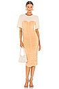 view 1 of 3 Charleigh Rayon Ruche Dress in Butterscotch & Parchment