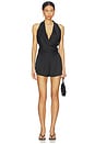 view 1 of 3 Halia Draped Satin Romper in Black
