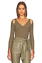 view 1 of 4 Sylvie Long Sleeve Cold Shoulder Halter Top in Olivine