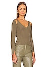 view 2 of 4 Sylvie Long Sleeve Cold Shoulder Halter Top in Olivine