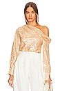 view 1 of 5 Alice One Shoulder Top in Apricot Metallic Moire