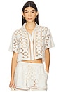 view 1 of 4 Makaia Cropped Short Sleeve Button Down Shirt in White Multi