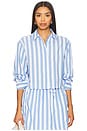 view 1 of 4 CAMISA CROPPED COM BOTÕES RENATA in French Blue Stripe