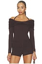 view 1 of 4 Cambria Long Sleeve Off Shoulder Top in Chocolate