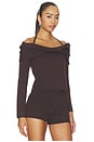view 2 of 4 Cambria Long Sleeve Off Shoulder Top in Chocolate