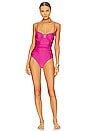 view 1 of 3 Laine Draped Satin Swimwear Ruched Cup Underwire Swimsuit in Dragon Fruit