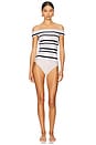 view 1 of 3 Walker Off Shoulder One Piece Swimsuit in Sand Stripe