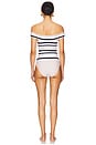 view 3 of 3 Walker Off Shoulder One Piece Swimsuit in Sand Stripe