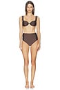 view 4 of 4 Teya High Waisted Ruched Bikini Bottom in Chocolate