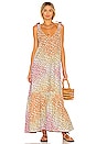 view 1 of 3 V Neck Maxi Dress in Orange, Yellow & Pink