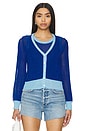 view 1 of 5 Balloon Contrast Crop Cardigan in Bright Blue & Wedgewood