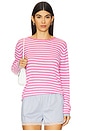 view 1 of 4 Tipped Little Stripe Crew Sweater in Azalea, Lily, & Mineral