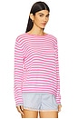 view 2 of 4 Tipped Little Stripe Crew Sweater in Azalea, Lily, & Mineral