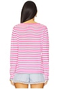 view 3 of 4 Tipped Little Stripe Crew Sweater in Azalea, Lily, & Mineral