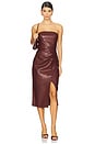 view 1 of 3 Samantha Strapless Faux Leather Midi Dress in Malbec