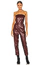 view 1 of 4 Vegan Leather Strapless Jumpsuit in Bordo