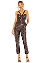 view 1 of 3 Vegan Leather Bustier Jumpsuit in Chocolate