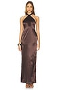 view 1 of 3 Satin Halter Maxi Dress in Brown