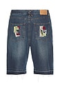 view 2 of 6 Boy & Girl Doodles Patchwork Baggy Shorts in Dark Wash