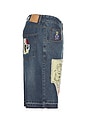 view 3 of 6 Boy & Girl Doodles Patchwork Baggy Shorts in Dark Wash