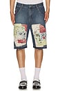 view 5 of 6 Boy & Girl Doodles Patchwork Baggy Shorts in Dark Wash