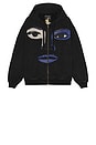 view 1 of 4 Patchwork Face Heavyweight Zip Up Hoodie in Black