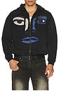 view 3 of 4 Patchwork Face Heavyweight Zip Up Hoodie in Black