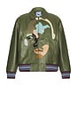 view 1 of 5 Patchwork Face Leather Varsity Jacket in Green