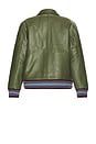 view 2 of 5 Patchwork Face Leather Varsity Jacket in Green