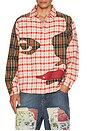 view 3 of 4 Patchwork Face Flannel Shirt in Red