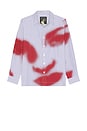 view 1 of 4 Blurry Face Airbrush Striped Button Up Shirt in Red