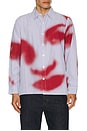 view 3 of 4 Blurry Face Airbrush Striped Button Up Shirt in Red